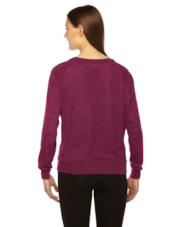 Sample of American Apparel BR394 Ladies' Triblend Lightweight Raglan Pullover in TRI CRANBERRY from side back