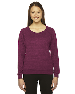 Sample of American Apparel BR394 Ladies' Triblend Lightweight Raglan Pullover in TRI CRANBERRY from side front
