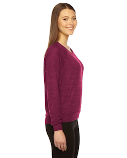 Sample of American Apparel BR394 Ladies' Triblend Lightweight Raglan Pullover in TRI CRANBERRY from side sleeveleft
