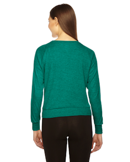 Sample of American Apparel BR394 Ladies' Triblend Lightweight Raglan Pullover in TRI EVERGREEN from side back