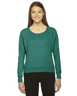 Sample of American Apparel BR394 Ladies' Triblend Lightweight Raglan Pullover in TRI EVERGREEN from side front