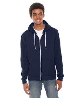 Sample of American Apparel F497 Unisex Flex Fleece USA Made Zip Hoodie in NAVY from side front