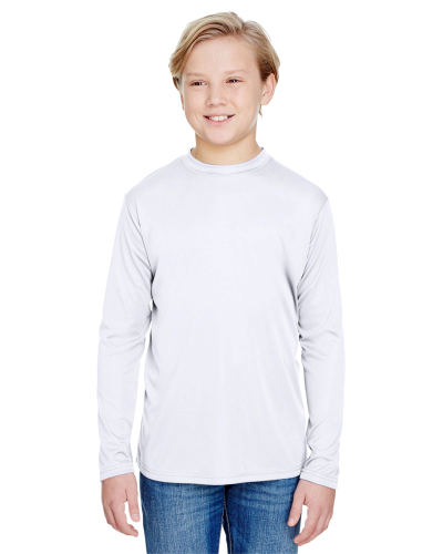Sample of Youth Long Sleeve Cooling Performance Crew Shirt in WHITE style