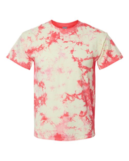 Sample of Crystal Tie Dyed T-Shirt in Coral Soft Yellow from side front