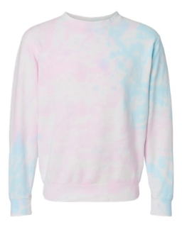 Sample of Midweight Tie-Dyed Sweatshirt in Tie Dye Cotton Candy from side front