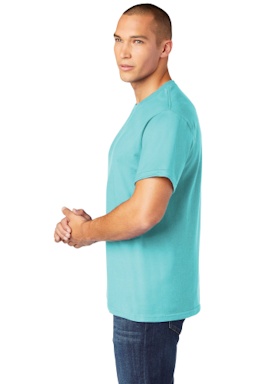 Sample of Gildan Hammer T-Shirt in Lagoon Blue from side sleeveleft