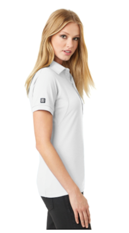 Sample of OGIO Jewel Polo in Bright White from side sleeveright