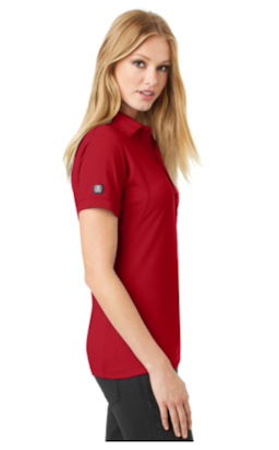 Sample of OGIO Jewel Polo in Signal Red from side sleeveright