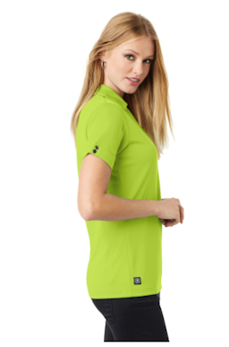 Sample of OGIO Glam Polo in Shock Green from side sleeveleft