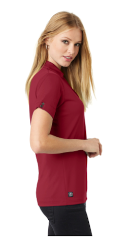 Sample of OGIO Glam Polo in Signal Red from side sleeveleft