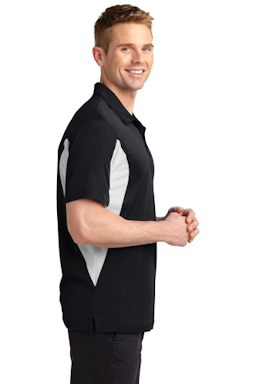 Sample of Sport-Tek Side Blocked Micropique Sport-Wick Polo in Black White from side sleeveright