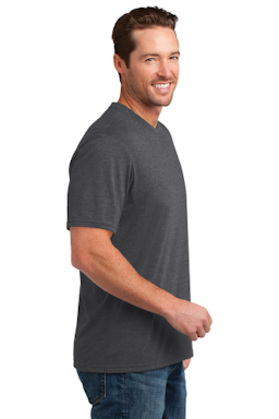 Sample of District Made Mens Perfect Blend Crew Tee in Hthr Charcoal from side sleeveleft