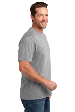 Sample of District Made Mens Perfect Blend Crew Tee in Lt Hthr Grey from side sleeveleft