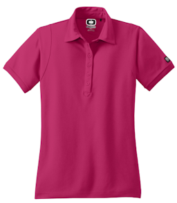 Sample of OGIO Jewel Polo in Pink Crush from side front