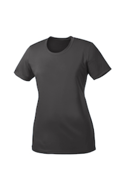 Sample of Port & Company Ladies Essential Performance Tee in Charcoal from side front