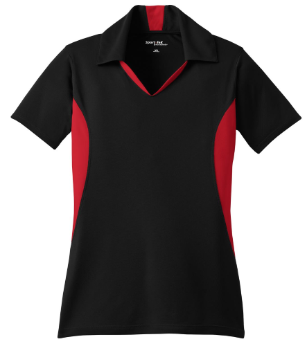 Sample of Sport-Tek Ladies Side Blocked Micropique Sport-Wick Polo in Black True Red style