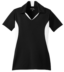 Sample of Sport-Tek Ladies Side Blocked Micropique Sport-Wick Polo in Black White from side front